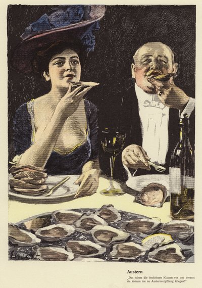 Oesters eten in een restaurant door Ernst (after) Heilemann