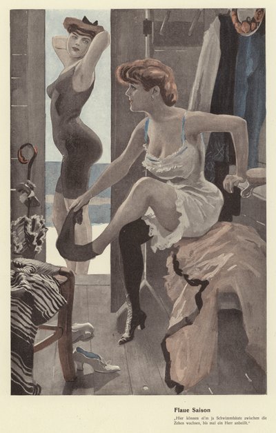 Twee vrouwen in de kleedkamer bij een zwembad door Ernst (after) Heilemann