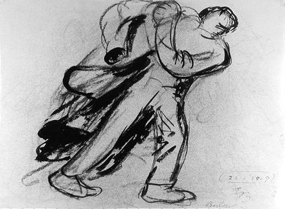 Man die zijn jas aantrekt door Ernst Barlach