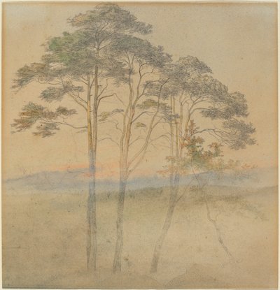 Pijnbomen in een ochtendmist door Ernst Ferdinand Oehme