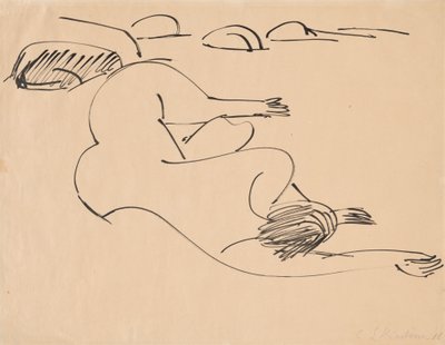 Erna Liggend op het Strand tussen Rotsen door Ernst Ludwig Kirchner