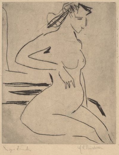 Zittende vrouwelijke naakt door Ernst Ludwig Kirchner