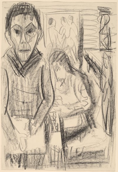 Zelfportret in het Atelier, 1923 door Ernst Ludwig Kirchner