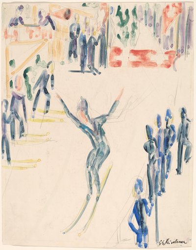Schansspringer, ca. 1936 door Ernst Ludwig Kirchner