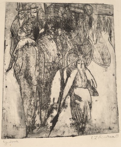 Straatscène met een omnibus, 1914 door Ernst Ludwig Kirchner