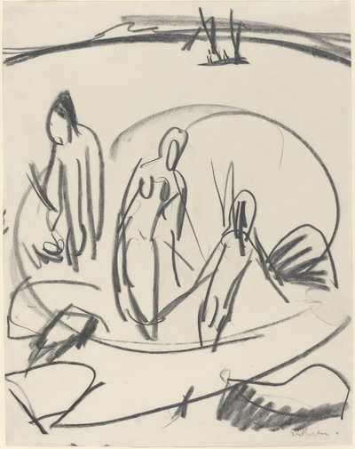 Drie baders in de zee, c. 1914 door Ernst Ludwig Kirchner