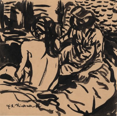 Twee Naakten op een Bed Isabella en een Jonger Meisje door Ernst Ludwig Kirchner