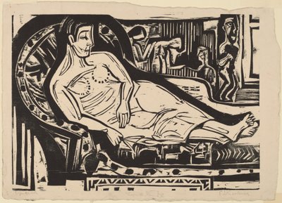 Vrouw liggend op een sofa door Ernst Ludwig Kirchner
