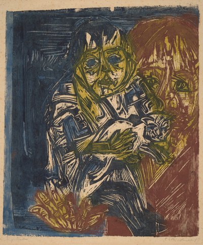 Vrouw met een kind en een kat, 1919 door Ernst Ludwig Kirchner