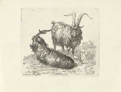 Twee rammen in een weide door Ernst Ludwig Creite