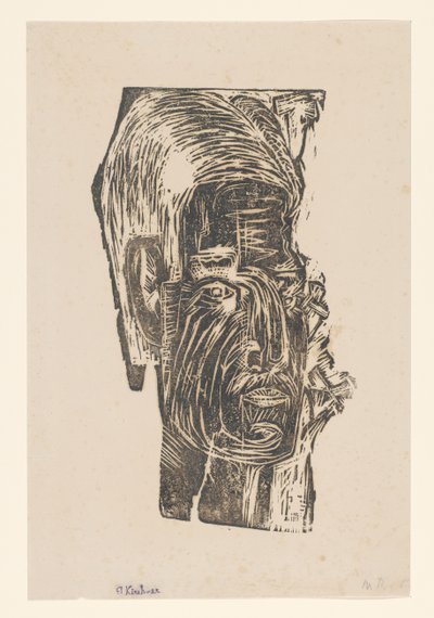 Portret van een onbekende man door Ernst Ludwig Kirchner (signed by artist)