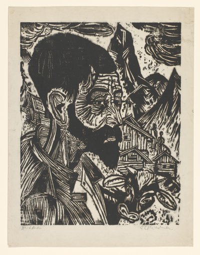 Sennkopf (Martin Schmied) door Ernst Ludwig Kirchner (signed by artist)