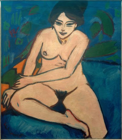 Naakt op Blauwe Achtergrond door Ernst Ludwig Kirchner