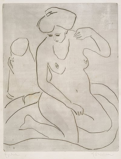 Naakt in bad met halsketting door Ernst Ludwig Kirchner