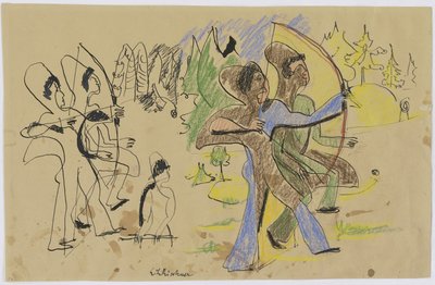 Boogschutters, ca. 1935 door Ernst Ludwig Kirchner
