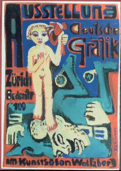 Tentoonstelling, Duitse grafiek in Kunstsalon Wolfsberg, ca. 1921 door Ernst Ludwig Kirchner