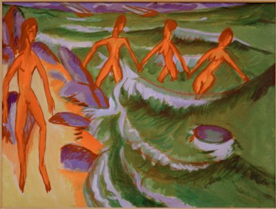 Baden op het strand (Fehmarn) door Ernst Ludwig Kirchner
