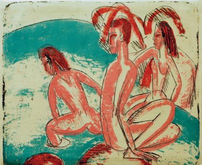Baden bij stenen door Ernst Ludwig Kirchner