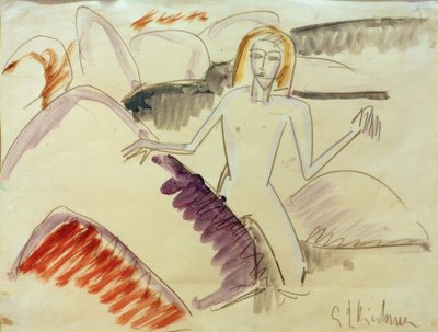 Badeners bij stenen door Ernst Ludwig Kirchner