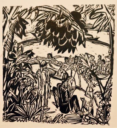 Badsessie onder boomtakken door Ernst Ludwig Kirchner