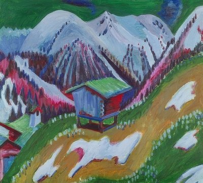 Berglandschap met alpenhut door Ernst Ludwig Kirchner