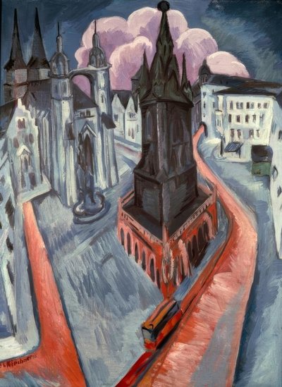 De rode toren in Halle door Ernst Ludwig Kirchner