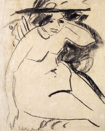 Dido met hoed door Ernst Ludwig Kirchner