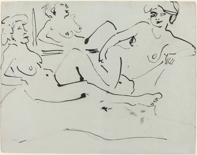 Dodo en een oudere vrouw liggend voor een spiegel door Ernst Ludwig Kirchner