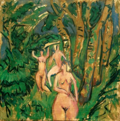 Drie naakten in het bos door Ernst Ludwig Kirchner