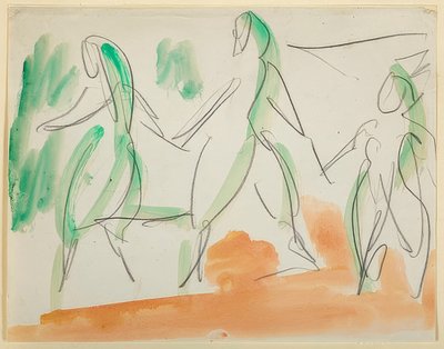 Drie danseressen (schetsboek Folkwang, Bl. 34) door Ernst Ludwig Kirchner