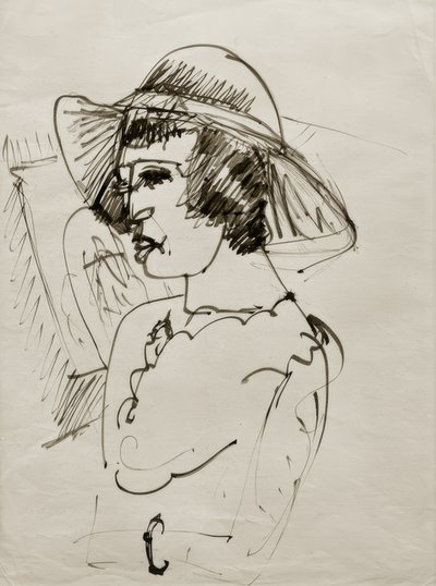 E.L.Kirchner, Portret Erna met Grote Hoed door Ernst Ludwig Kirchner