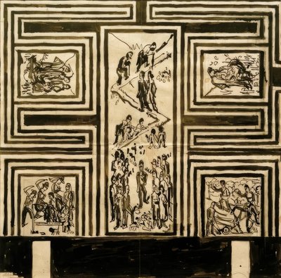 Ontwerp voor de beschildering van de lange wand van de feestzaal door Ernst Ludwig Kirchner