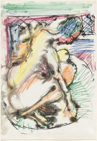 Erna badend in een badkuip door Ernst Ludwig Kirchner