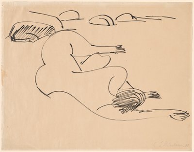 Erna Liggend op het Strand tussen Rotsen door Ernst Ludwig Kirchner