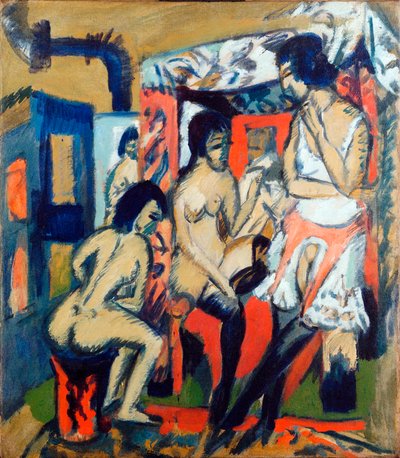 Naakte vrouwen in een studio door Ernst Ludwig Kirchner