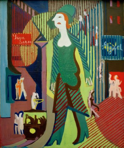 Vrouw loopt over nachtelijke straat; Nachtvrouw door Ernst Ludwig Kirchner
