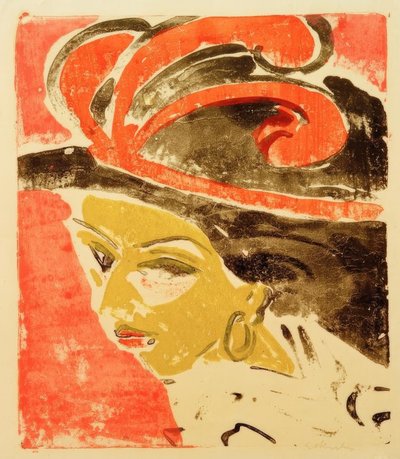 Kokottenhoofd met verenhoed door Ernst Ludwig Kirchner