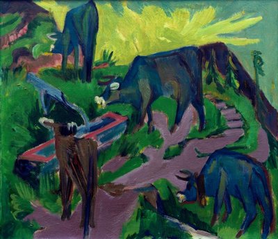Koeien bij zonsondergang door Ernst Ludwig Kirchner