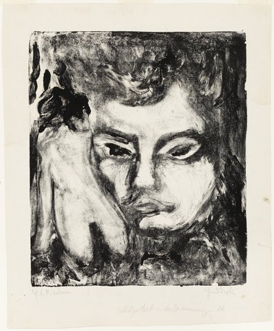 Mannenhoofd met naakt door Ernst Ludwig Kirchner