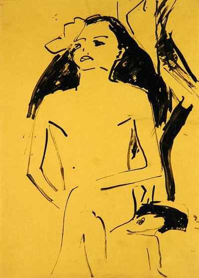 Marzella met haar haar los door Ernst Ludwig Kirchner