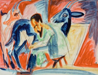 Melkende boer (geitenmelker) door Ernst Ludwig Kirchner