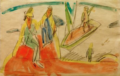 Mensen en boot op het strand door Ernst Ludwig Kirchner