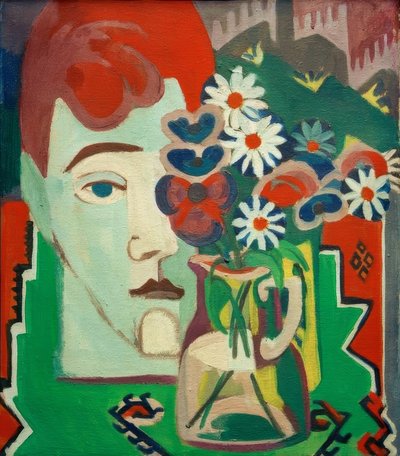 Müllerkop met bloemen door Ernst Ludwig Kirchner