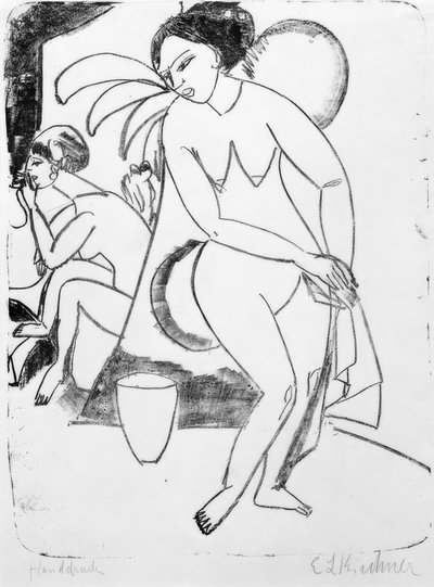 Naakte meisjes in het atelier door Ernst Ludwig Kirchner