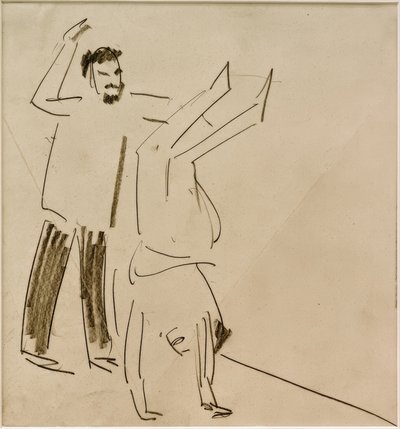 Zonder titel (Man met meisje in handstand) door Ernst Ludwig Kirchner