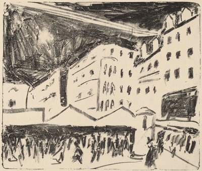 Oude markt in Dresden met jaarmarkt door Ernst Ludwig Kirchner