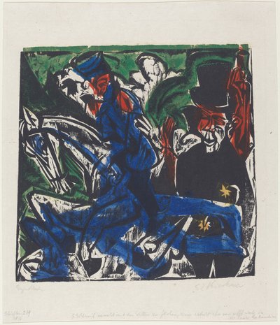 Peter Schlemihls wonderbaarlijke verhaal: Schlemihl ontmoet de kleine grijze man op de weg door Ernst Ludwig Kirchner