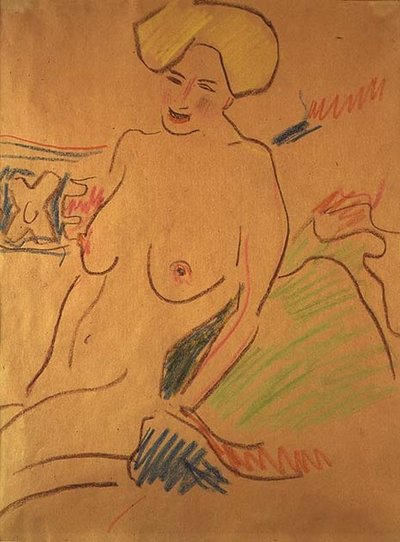 Zittende naakt door Ernst Ludwig Kirchner
