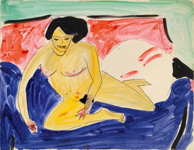 Zittende Naakt op Divan door Ernst Ludwig Kirchner