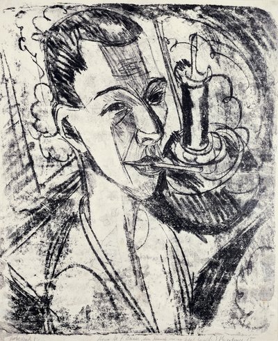 Zelfportret met sigaret door Ernst Ludwig Kirchner